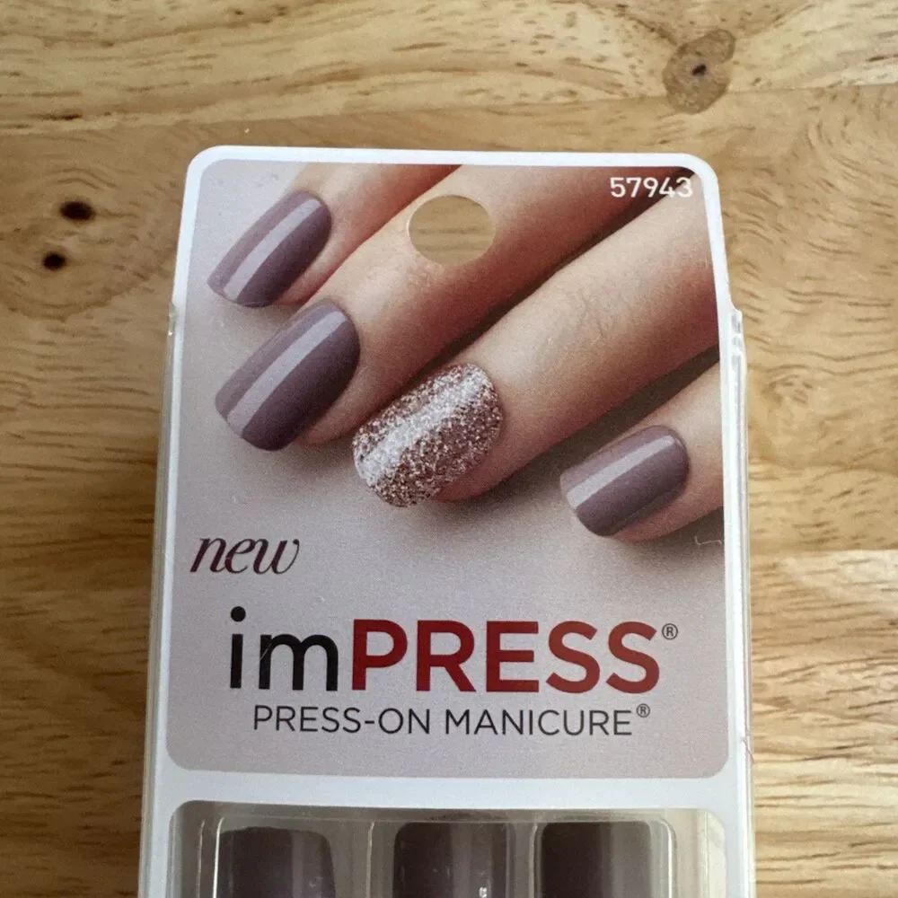 Impress Press on Nails “Night Fever” Tan and Rose Gold Glitter, NIB